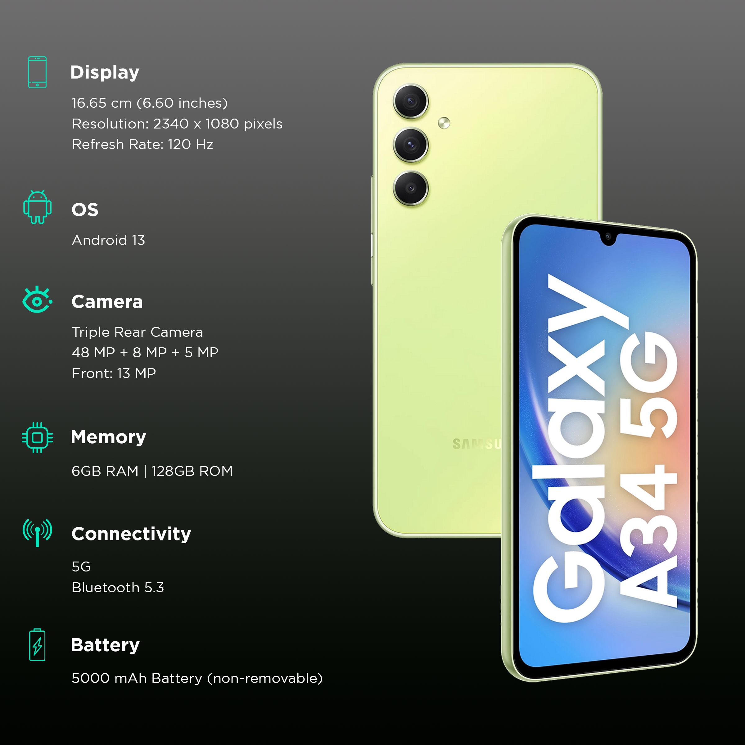 Buy Samsung Galaxy A34 5G (6GB RAM, 128GB, Awesome Lime) Online - Croma